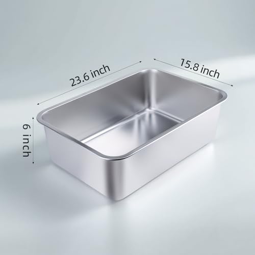 Stainless Steel Cat Litter Box - Large Metal High-Sided Pan for Cats, Pets, Non-Stick, Odor-Free, Easy to Clean, Splash-Proof, Durable (23.6" L x 15.8" W x 6" H) - size: 23.6" L x 15.8" W x 6" H