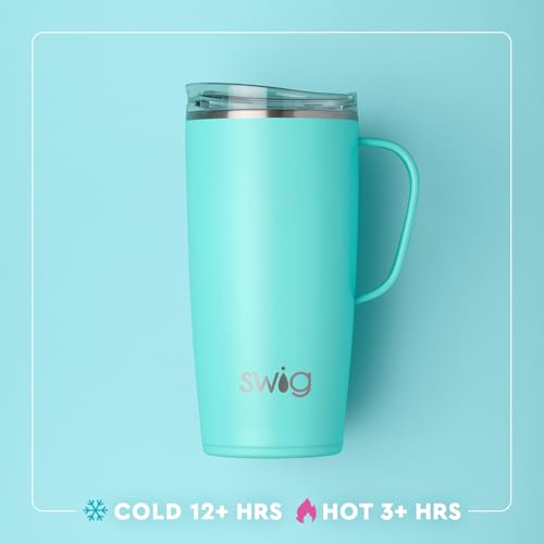 Swig Life 22oz Insulated Travel Mug with Handle & Lid, Summer Salt | Triple Insulated Stainless Steel - Handle & Lid Included - Keeps Coffee Hot or Cold - Cup Holder Friendly - color: Summer Salt, size: 22 Ounces