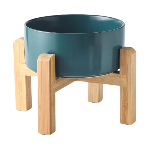 6'' Ceramic Raised Dog Bowl - 30Oz Dog Food & Water Bowl with Elevated Non-Slip Bamboo Stand, Dishwasher & Microwave Safe, Anti Vomiting Heavy Duty Pet Bowl for Small and Medium Dogs, Green - color: 1 x Bowl + Stand - Green, size: 6 inch