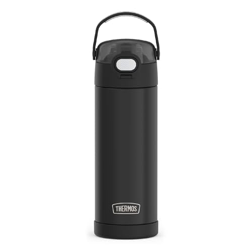 THERMOS FUNTAINER Water Bottle with Spout, 16oz, Black Matte | Kids Stainless Steel Insulated Water Bottle, Keeps Drinks Cold Longer for School & Play, BPA-Free - color: Matte Black, size: 16 Ounces