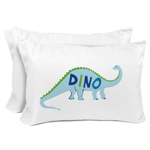 Sunny Side Up Dino Roar 2 Pack Reversible Pillowcases - Double Sided Pillow Covers, Kids Super Soft Dinosaur Bedding - color: White - Dino Roar
