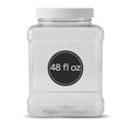 Pride of India Clear Food Grade PET Plastic Jar – 48 Fluid Ounce | Square-Grip Plastic Containers for Snacks, Candy, Cereal, Pet Food, Kitchen, Pantry & Household Storage (4-5 Cup Storage Capacity) - size: Large Square Grip Jar & Cap