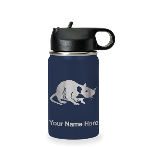 LaserGram Personalized 12oz Water Bottle, Rat (Navy Blue) | Engraved Gift, Vacuum Insulated Stainless Steel, Flip-Top Straw Lid, Laser Engraved With Your Name - color: Navy Blue, size: 12 Ounces