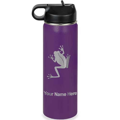 LaserGram Personalized 20oz Water Bottle, Tree Frog (Dark Purple) | Engraved Gift, Vacuum Insulated Stainless Steel, Flip-Top Straw Lid, Laser Engraved With Your Name - color: Dark Purple, size: 20 Ounces