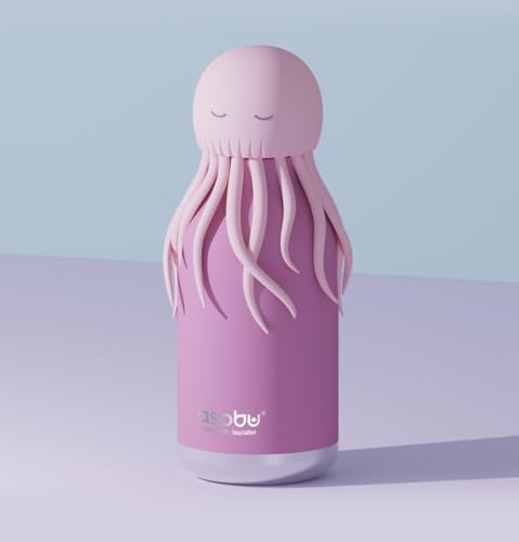 asobu Bestie Water Bottle, Cute Collectible Character, Leak Proof, BPA Free | 16 oz, Stays Cold 24 Hours, Double Wall Vacuum Insulation, Food Grade Stainless Steel, Spill Resistant, Great Gift Idea - color: JellyFish