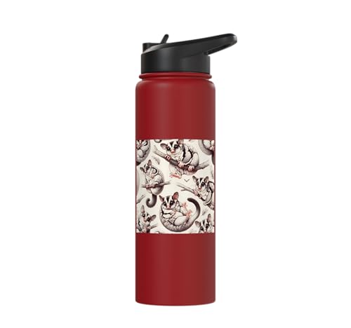 Beautiful Sugar Glider Pattern Aesthetic Sugar Gliders Stainless Steel Insulated Water Bottle - color: Red