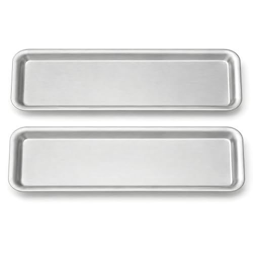 2 Pack Stainless Steel Pet Feeding Trays, 15.7 x 4.9 in Long Rectangular Metal Food Bowls, Wide Shallow Dishes for Cats, Rabbits, Guinea Pigs, Puppies, Small Animals, Multi Pet Homes