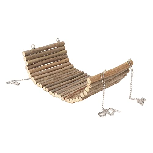 Hamster Wooden Swing, Natural Large Space Climbing Playing Toy with Hanging Chain for Parrots Gerbils and Similar Size Pets (15 * 35CM) - size: 15*35CM