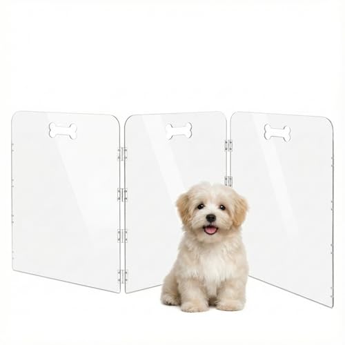 3-Panel Clear Acrylic Freestanding Dog Gate, Folding Pet Barrier | Transparent Puppy Fence with Handles, Foldable Playpen for House, Indoor Stairs, Doorways, Small Dogs & Rabbit - size: 3-Panel