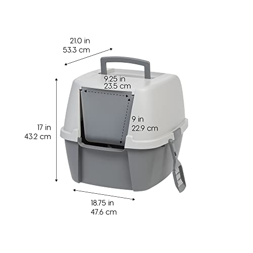 IRIS USA Large Front Door Cat Litter Box, Walk-in Entry, Gray | Easy Access Needs, Private Enclosure Design, Covered Walk-Through, Contained Environment, Privacy Hood - color: Dark Gray w/ Scoop, style: Jumbo Enclosed
