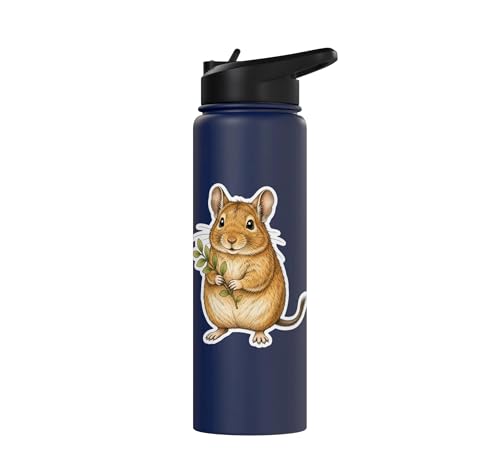 Degu With Leafy Branch Stainless Steel Insulated Water Bottle - color: Navy Blue