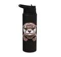 Cute Otter Pup Funny Peeking Pocket Animals Stainless Steel Insulated Water Bottle - color: Black