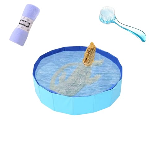 Bearded Dragons Foldable Bathtub with Soft Brush and Towel Set Reptile Accessories Swimming Pool Relax Cleaning Set for Small Pets Guniea Pig Turtle Hedgehog (11.8x3.93In) - color: 11.8x3.93in
