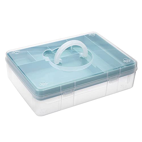 BTSKY 2-Tier Cute Bear Storage Box with Removable Divided Tray Portable Clear Plastic Art Craft Supply Organizer Stackable Home Office Supplies Storage Container for Pens Notes A4 papers etc (Blue) - color: Blue