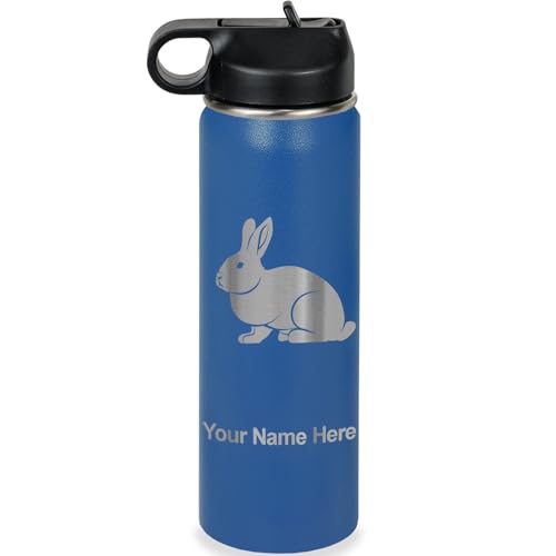 LaserGram Personalized 20oz Water Bottle, Rabbit (Dark Blue) | Engraved Gift, Vacuum Insulated Stainless Steel, Flip-Top Straw Lid, Laser Engraved With Your Name - color: Dark Blue, size: 20 Ounces