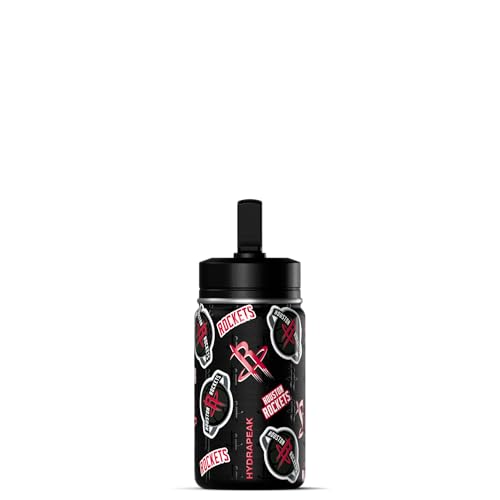 Hydrapeak NBA Officially Licensed Houston Rockets Mini 14oz Kids Stainless Steel Water Bottle with Straw Lid & Flexible Handle, Double Wall Insulated, Spill Proof, Perfect for Back to School - color: Houston Rockets