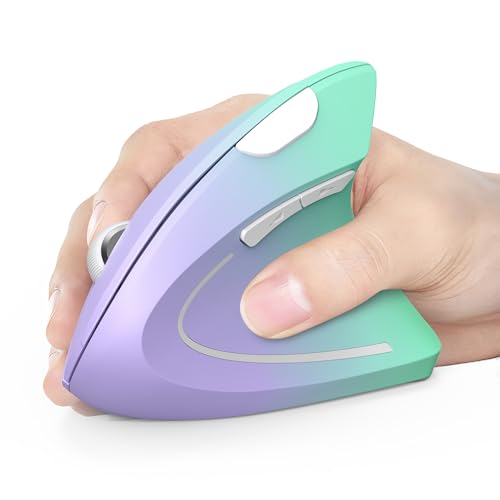 TECKNET Ergonomic Mouse Vertical Wireless with 2.4GHz USB A Receiver | 4800 DPI Optical Tracking, 12 Months Battery Operated, Carpal Tunnel Mice, 6 Buttons, Quiet, for Laptop, PC - Green Purple - color: Green Purple