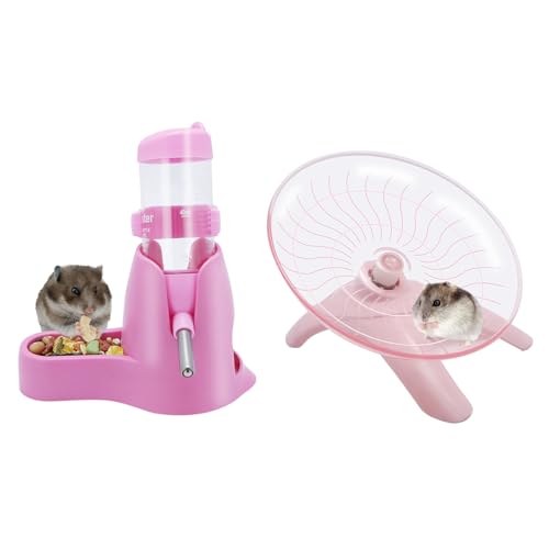 Wontee Hamster Water Bottle Water Dispenser Hamster Silent Exercise Running Wheel for Dwarf Hamsters Gerbil Mice (Pink, 80ML) - color: Pink, size: 80ML