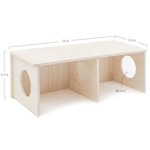 Hamster Peep Tunnel, 2-Chamber Wooden Hamster Hideout, Water-Resistant Platform for Syrian Hamsters and Small Pets, 11" x 5.3" x 4.3" - size: Large for Syrian Hamster
