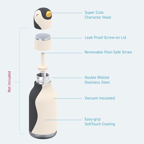 asobu Bestie Replacement Head for Insulated Water Bottle, Detachable Soft | Food-grade soft silicone, snap-on fit, collectible kids animal series, fits 420ml insulated bottle, BPA free - color: Penguin Replacement Head