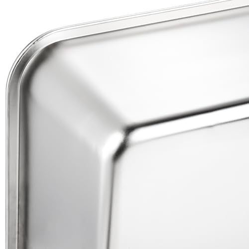 Lawei 2PCS Stainless Steel Cat Litter Box, Medium Metal Litter Pan for Kitty/Kitten/Cat/Rabbits, Non Stick Litter Boxes, Rust Proof Indoor Litter Tray, 17.5 x 13.5 x 6 Inch, Easy to Clean, Non Smell