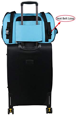 EliteField Soft-Sided Pet Carrier for Cats & Small Dogs (3-Year Warranty) | Airline Approved, Removable Bed & Cover, Built-In Leash, Luggage Sleeve, Seat Belt Loop, Waterproof, Durable, Foldable - color: Sky Blue, size: 17.0"L x 9.0"W x 12.1"H