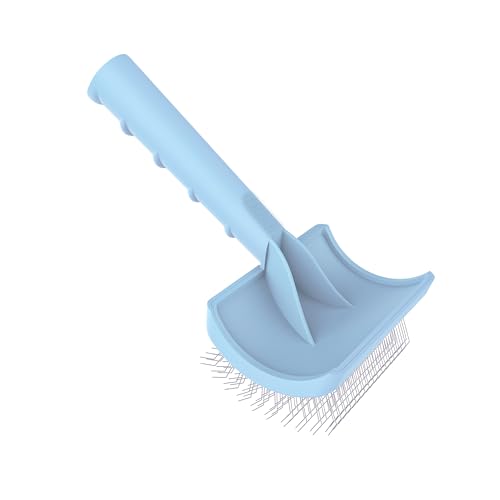 Slicker Dog Brush for Poodles,Doodle Brush,Fluff Shedding Fast. | Long Soft Gentle Pin,Curved Slicker Brush,Grooming Thick Long Curly Haired Dogs Cats,Fluffy Deshedding Reduce Tangles.25mm - color: blue