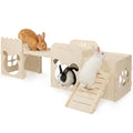 Extra Large Rabbit Castle, Wooden Bunny House & Training Bridge, Detachable Rabbit Hideaway, Indoor Hamster Castle with Ramp, Small Animal Houses & Habitats for Guinea Pig Chinchilla Ferret(2+1 House) - size: Extra Large-2+1 House