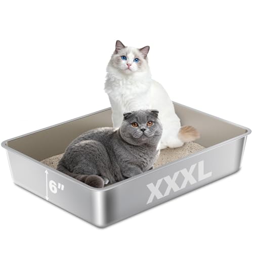 Stainless Steel Litter Box, Metal Cat Litter Box XXXL | 28" X 20" X 6", Extra Large Steel Litterbox for Big Cat, Multiple Cats, No Smell, Non Stick, Easy Cleaning - size: 1 Pack-3X-Large (27.6"×19.7"×6")