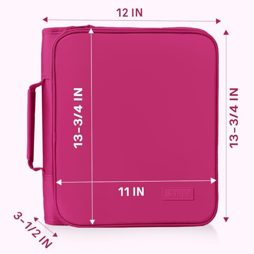 SUNEE Zippered Binder Bag with Handle, 2-Inch 3-Ring O-Ring, 500-Sheet Capacity, Includes Zip Pocket, 5-Tab Expanding File Folder, Multi-Pocket Organizer Binder for Middle School, Berry Pink - color: Berry Pink