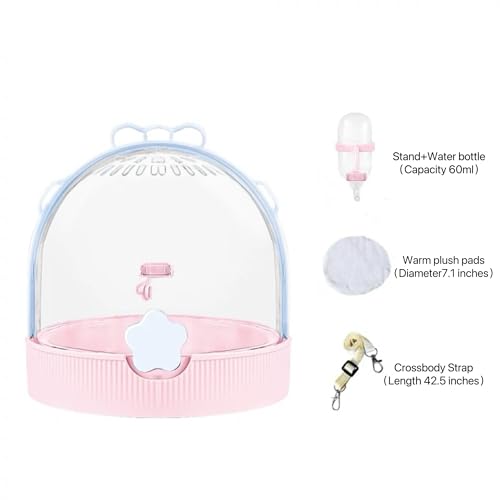 TUTU&LELE Travel Cage for Dwarf Hamster Mice Small Pets Hand Crossbody Carrier with Warm Plush Pad & Water Bottle (Blue) - color: Blue