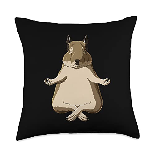 Funny Yoga Rodent Degu Hamster Throw Pillow - size: 18x18