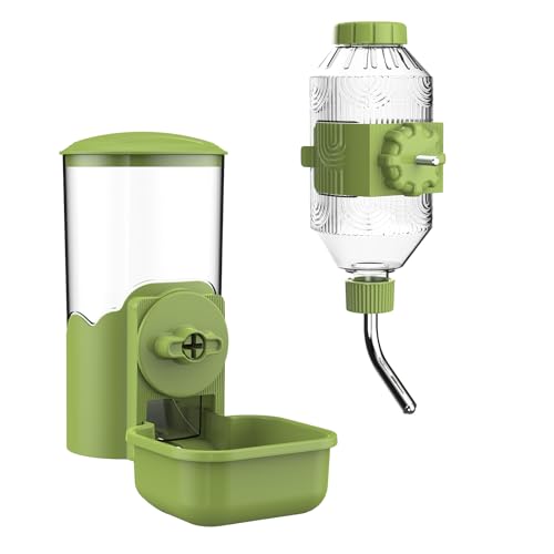 Automatic Pet Food Water Dispenser, Auto Gravity Pet Feeder Water Bottle Set for Cage, Feeding Station for Puppy Kitten Rabbit Guinea Pigs Chinchilla Ferret Hedgehog (Green) - color: Green