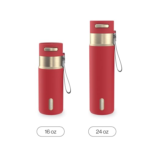 Contigo AutoSeal 24 oz Stainless Steel Vacuum-Insulated Water Bottle with Leakproof Push-Button Spout & Lock, Carry Strap, BPA-Free & Lead-Free, Dishwasher Safe - color: Goji Berry Champagne, size: 24 Ounces