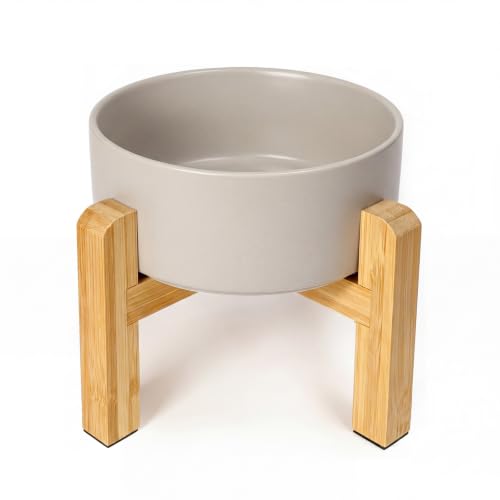 Ceramic Elevated Dog Bowl with Bamboo Stand, for Small & Medium Dog, Grey - color: Grey, size: Medium