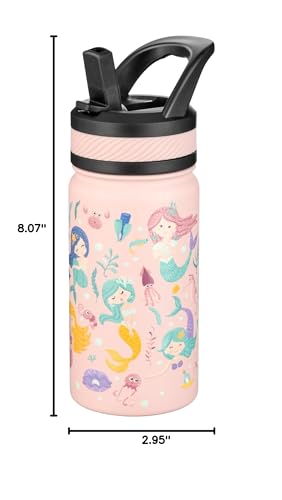 Fanhaw 14 oz Kids Water Bottle for School, Insulated Water Bottle with Straw Lid, Stainless Steel Vacuum Insulated Bottle for Boys & Girls, Leak-Proof, BPA Free(Pink - Sweat Mermaids) - color: Pink - Sweat Mermaids