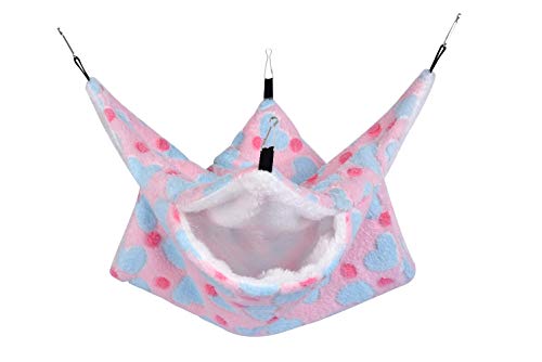 Petmolico Small Pet Warm Plush BunkBed Hanging Hammock Cage Accessories for Parrot Sugar Glider Ferret Squirrel Hamster Rat Hideout Playing Sleeping, Pink Heart