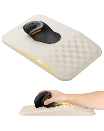ProtoArc MP50 Ergonomic Mouse Pad with Wrist Support, Lycra Surface, Beige | 8° slope & massage points, soft memory foam, Large 12x8 Inches, Non-slip base. Relieves wrist strain for office & home - color: Beige Lycra