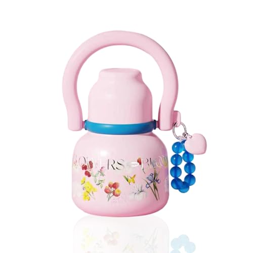 22 oz Leakproof Insulated Water Bottle with Handle Dual Lid Flowers | 316L Stainless Steel | Dual Drinking Options | BPA-Free | Steel | Cold 24H & Hot 12H | Wide Mouth Design | Easy Cleaning - color: Floral pink