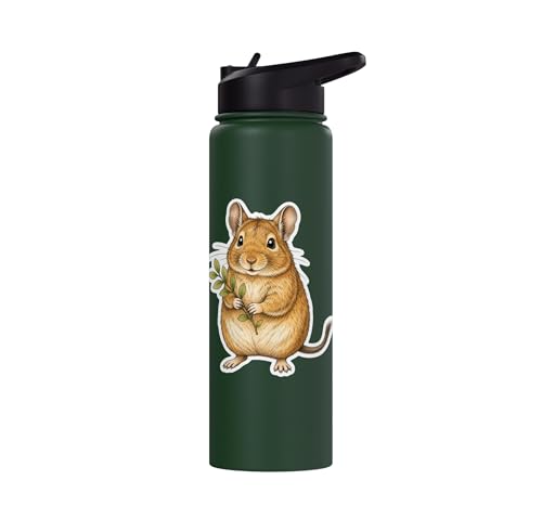 Degu With Leafy Branch Stainless Steel Insulated Water Bottle - color: Dark Green