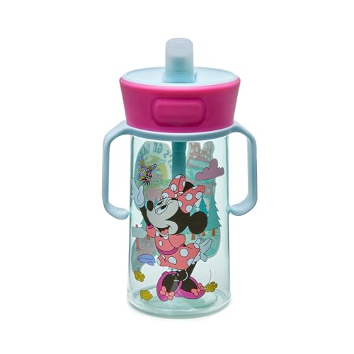 The First Years Disney Minnie Mouse Pop Up Toddler Straw Cup - Dishwasher Safe Toddler Water Bottle with Spout - Transition Sippy Cups for Toddlers - 14 Oz - Ages 12 Months and Up