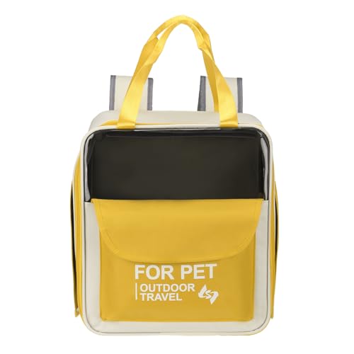 Pet Backpack Carrier, Portable and Ventilated, Oxford Cloth, Dogs Cats and Small Animal Travel Bag 13.39" Up to 16.5 Lbs, (Yellow), Intended for Hiking/Camping/Traveling - color: Yellow, size: 13.39"