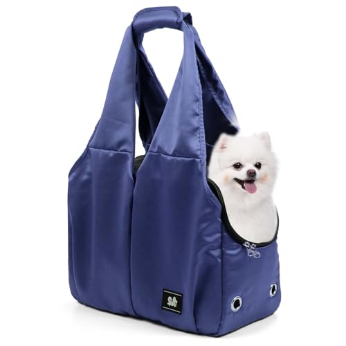 Dog Purse Carrier for Small Dogs, Cats, and Puppies – Soft-Sided Travel Pet Tote Bag with 4 Large Pockets, Foldable, Lightweight, Fits Pets up to 15 lbs, for Travel, Outings (Dark Blue) - color: Dark Blue
