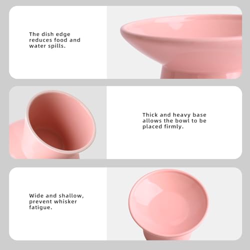 Ceramic Elevated Cat Bowls - 6.2 Inch Extra Wide Raised Cat Food and Water Bowl Set for Indoor Cats, Whisker-Friendly Ceramic Cat Dish for Elder Big Cats & Small Dogs,Pink,4 Pack - color: Pink, size: 4 Pack