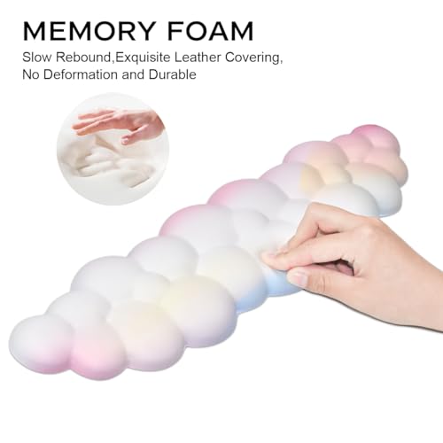 JIKIOU Upgrade Leather Cloud Wrist Rest for Keyboard and Mouse & Cup Pad | Wish Gift-Cute Cloud Shape, Comfortable and don’t Irritate to Skin, Non-Slip PU Base,Soft Memory Foam filled for Pain Relief - color: 02rainbow