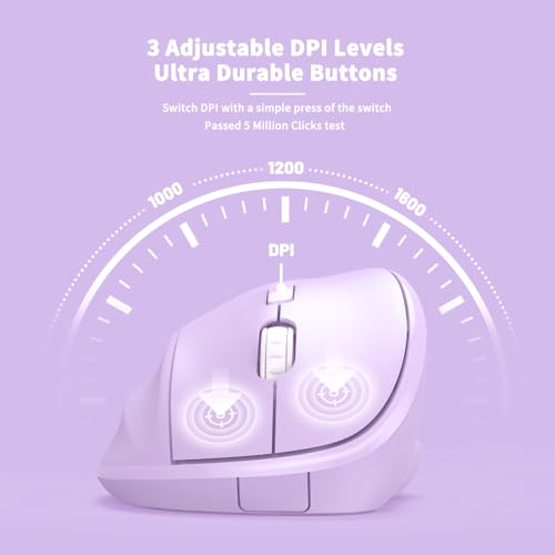 Ergonomic Wireless Mouse with USB Receiver for PC Computer, Laptop and Desktop, Ergo Mouse Vertical with Silent Clicks Long Battery Life, Up to 1600 DPI & 1 AA Battery Powered, Purple - color: Purple, size: USB Wireless