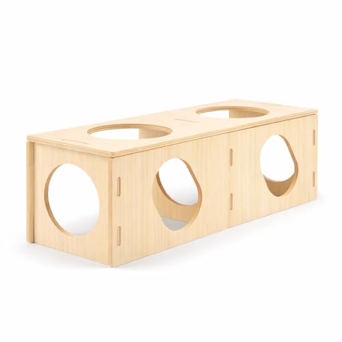 Wooden Hamster Tunnel with Multiple Holes – Natural Hideout Tube, DIY Assembly, Playground for Dwarf, Small Syrian Hamsters & Gerbils (9.5" x 3.5" x 3.5")