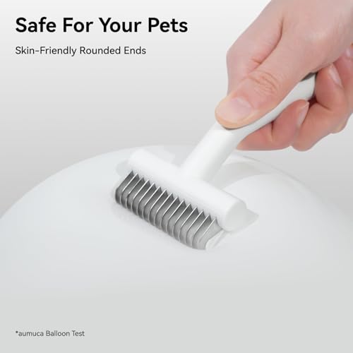 aumuca Dog & Cat Deshedding Brush – Pet Grooming Brush & Undercoat Rake for Long or Short Hair – Dematting Comb for Dogs, Cats, Matted Fur, Kitten, Puppy, Rabbit, Horse - color: White