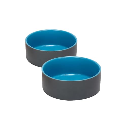SPUNKYJUNKY 13.5OZ Ceramic Dog and Cat Bowl, Modern Cute Weighted Food Water Bowl for Replacement Blue-Grey (2 Pack) - color: Blue-grey, size: 1.7 CUPS × 2