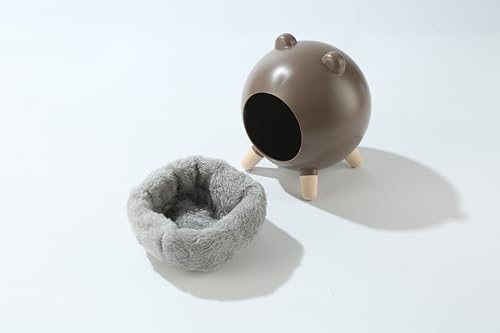 TUTU&LELE Hamster Hideout Space Elf Nest, Tiny House Bed with Round Plush Pad for Hamsters, Mice, Gerbils to Sleep & Play (Brown) - color: Brown